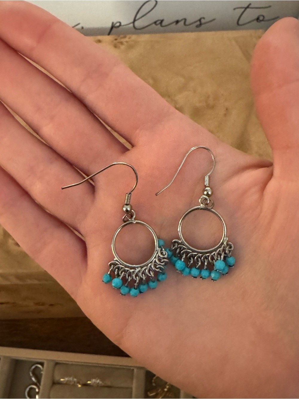Turquoise Beaded Hoop Dangle Earrings - Unbranded
